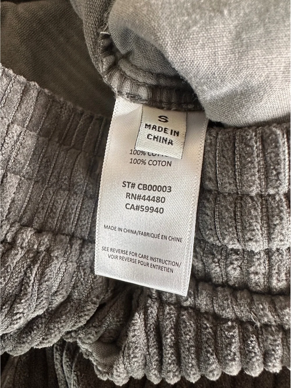 Elwood Corduroy Traveler Pant Charcoal Gray Men’s size Small